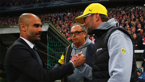 Pep và Klopp khi còn đối đầu tại Bundesliga. Ảnh: Reuters
