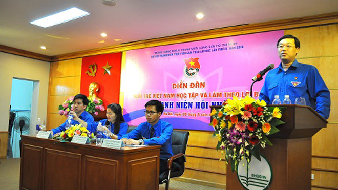 Anh Lê Quốc Phong, Ủy viên dự khuyết BCH Trung ương Đảng, Bí thư thứ nhất BCH T.Ư Đoàn tại diễn đàn.