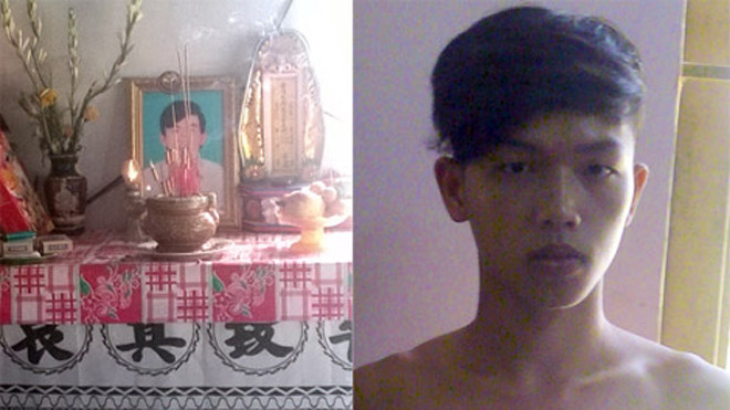 Di ảnh nạn nhân và đối tượng Trung tại cơ quan điều tra.