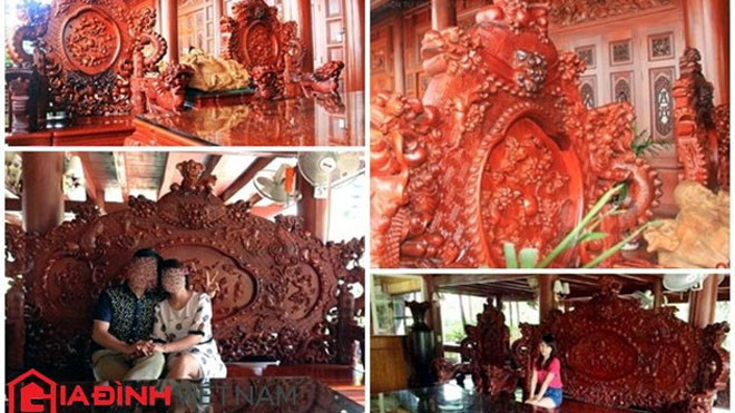 Bộ bàn ghế bằng gỗ lim khá lớn tại Điện Biên