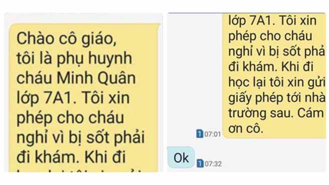 Tin nhắn Ok giữa cô giáo và phụ huynh.