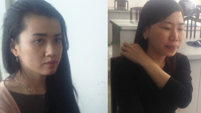 Hồng và Thúy tại cơ quan công an.