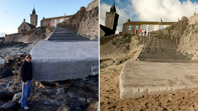 Cát biến mất sạch sẽ chỉ trong một đêm và được trả về nguyên trạng sau vài tiếng đồng hồ. Ảnh: SWNS