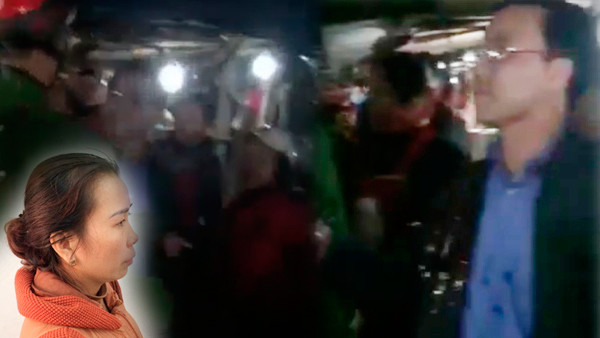 Bị can Nguyễn Thị Loan (ảnh nhỏ) người hắt tiết lợn vào người ông Lê Ngọc Huấn (phải). Ảnh: TL