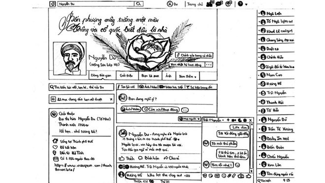 Trang cá nhân của danh nhân Nguyễn Du dưới sự sáng tạo của học sinh. Ảnh: Hoài Linh