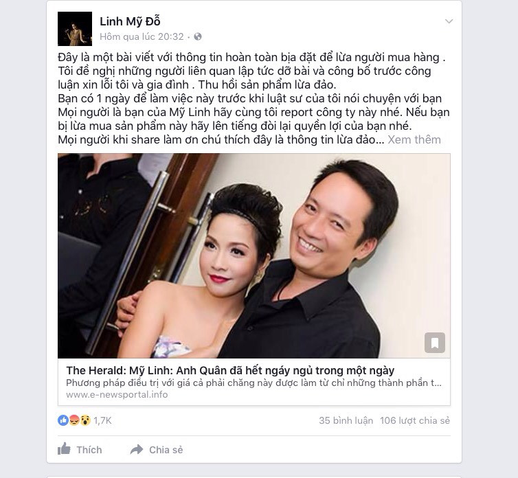 Diva Mỹ Linh “nổi đóa” vì hai vợ chồng bị lợi dụng hình ảnh