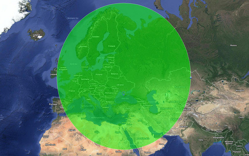 Tầm bao phủ của hệ thống Murmansk-BN. Ảnh đồ họa: Google Earth.