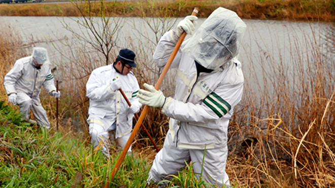 Các nhà điều tra tại hiện trường ở thành phố Abiko, tỉnh Chiba, nơi thi thể Linh được tìm thấy. Ảnh: Asahi