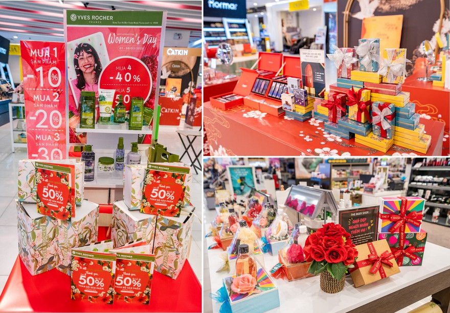Các nhãn mỹ phẩm tại Vincom đã “lên kệ” nhiều set quà tặng xinh xắn có thể đem tặng ngay