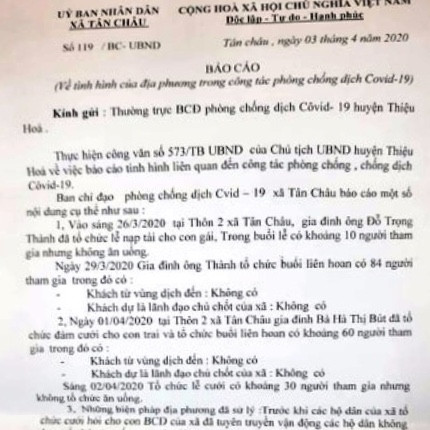 Chủ tịch xã bị đình chỉ công tác vì để dân tổ chức đám cưới giữa thời điểm dịch COIVD-19