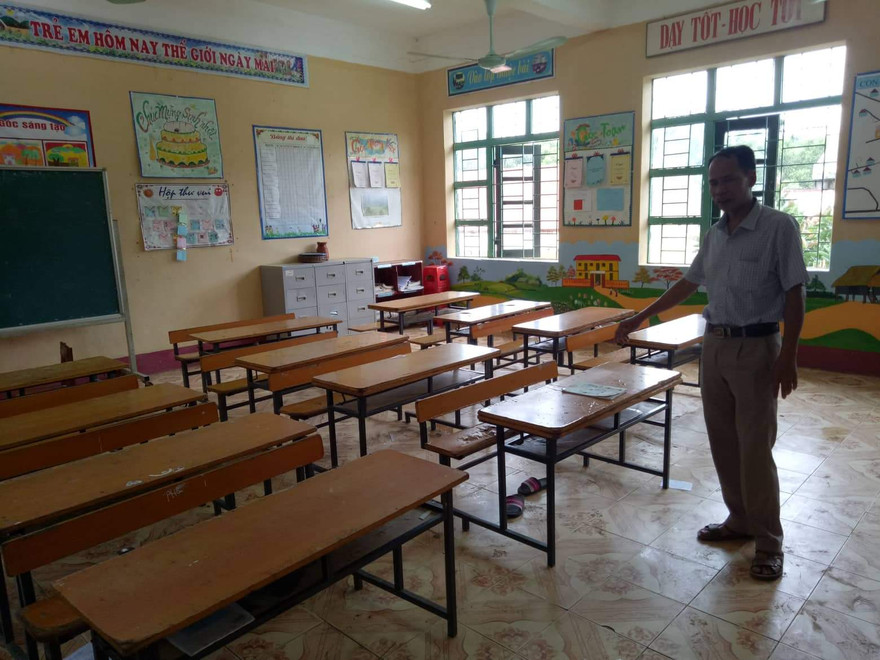 Lớp 5A- hiện trường nơi học sinh Lê Hữu Phước bị đâm chết.