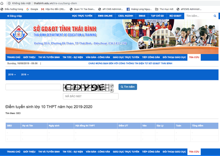 Điểm thi, điểm chuẩn lớp 10 công lập Thái Bình được công bố trên website của Sở GD- ĐT Thái Bình từ tối 15/6 - Ảnh: Hoàng Long 