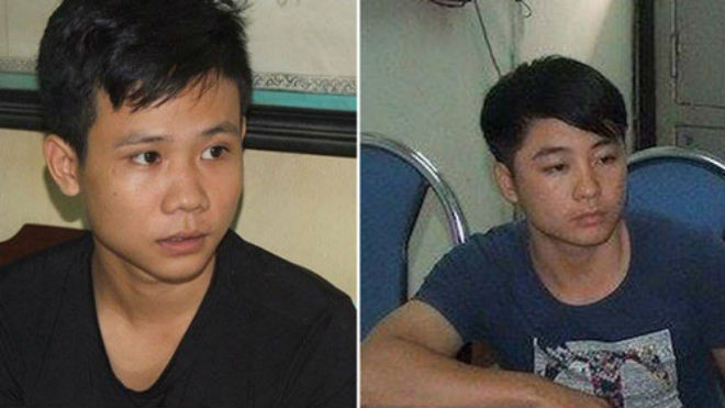 Huy và Hậu tại cơ quan điều tra.