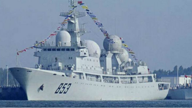 Tàu trinh sát điện tử mang số hiệu 853 của hải quân Trung Quốc. Ảnh: Chinanews