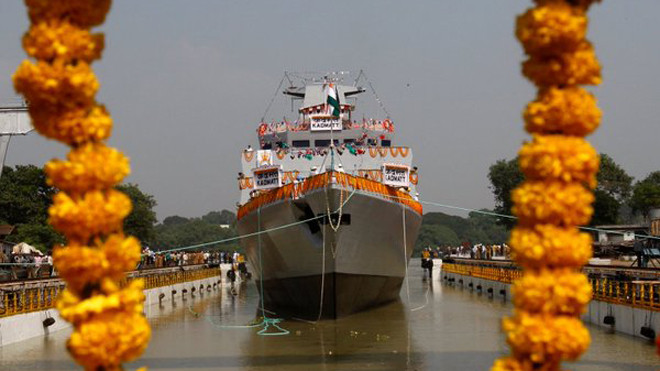 Chiến hạm chống ngầm INS Kadmatt. (Ảnh: IndiaRadio)