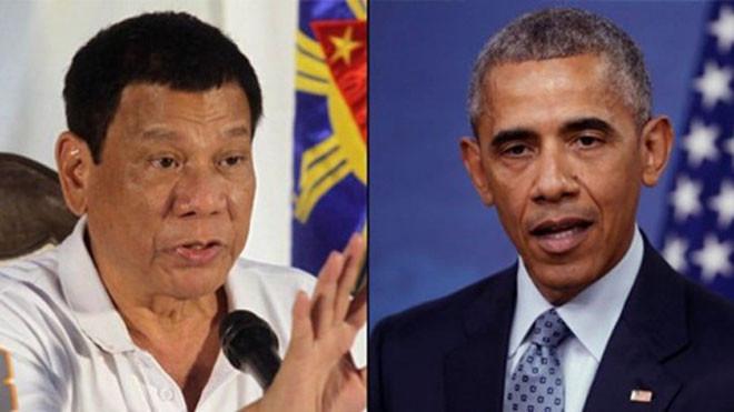 Tổng thống Philippines Rodrigo Duterte và người đồng cấp Mỹ Barack Obama. Ảnh: ABS-CBN
