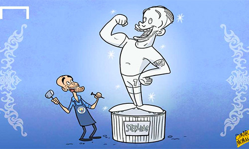 Sự tiến bộ bất ngờ của Sterling là cảm hứng để tờ Goal (Italy) vẽ tranh biếm, ví Guardiola như một nhà điêu khắc, tạc lại tiền vệ người Anh thành một bức tượng hoàn hảo.