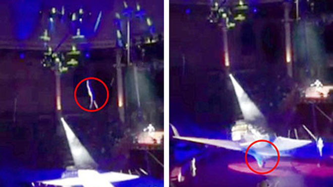 Khán giả hét lên vì sợ hãi khi nữ diễn viên xiếc bị “rơi tự do”.