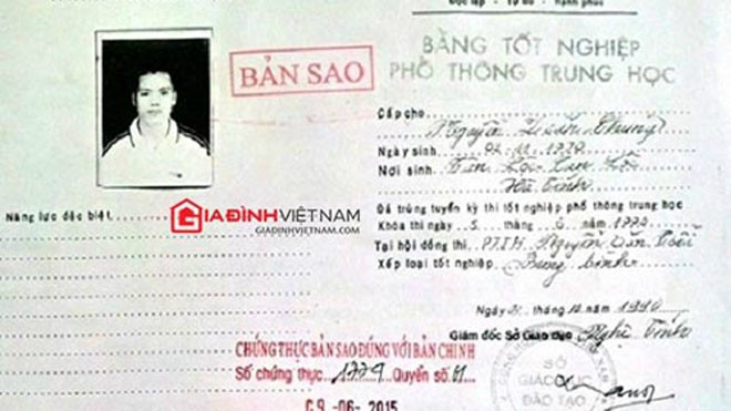  Bằng tốt nghiệp THPT giả mà ông Chung sử dụng.