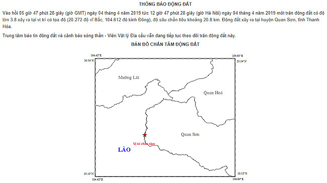  Động đất 3,8 độ richter ở Thanh Hóa
