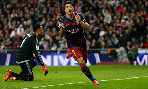 Suarez ghi hai bàn vào lưới Real trong trận lượt đi ở La Liga mùa này. Ảnh: Reuters