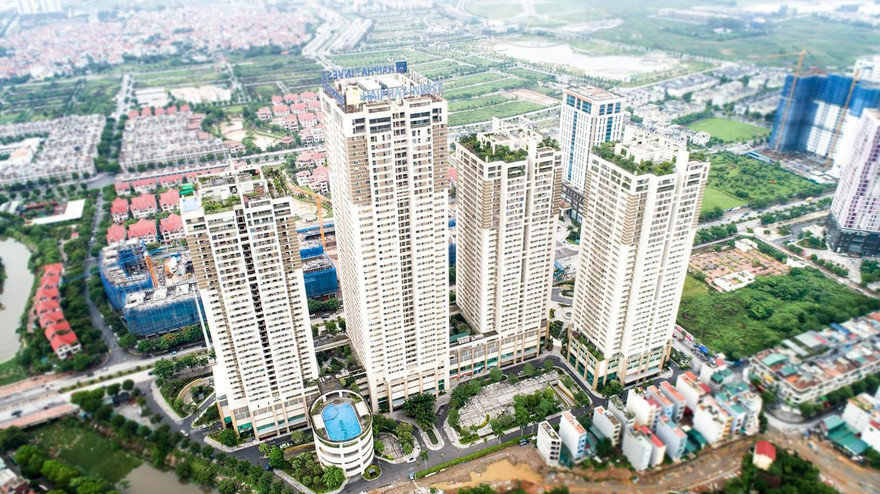 Nhìn từ trên cao The Pride nổi bật với 4 tòa tháp và sở hữu khuôn viên rộng lớn.