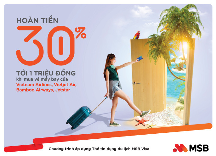 Tiết kiệm đến 30% trên giá đã giảm khi đặt vé máy bay 4 hãng cùng Thẻ tín dụng