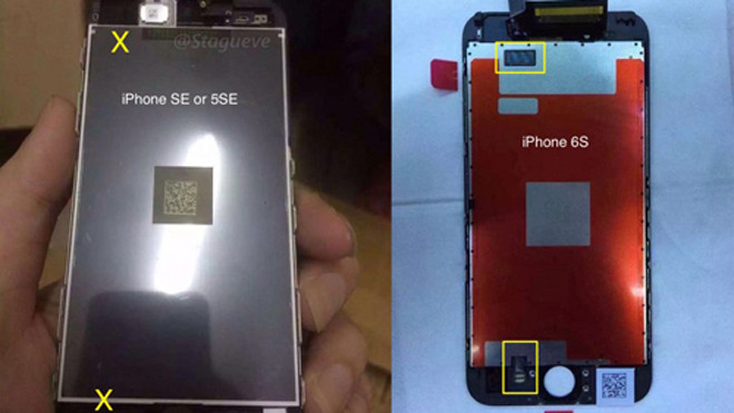 Tấm nền màn hình được cho là iPhone 5se, so sánh với linh kiện trên iPhone 6s.
