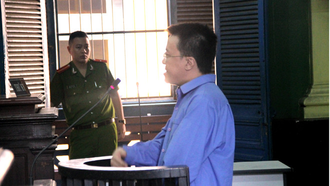 Ngô Thanh Long tại phiên tòa sáng nay 29/2. Ảnh: Tân Châu