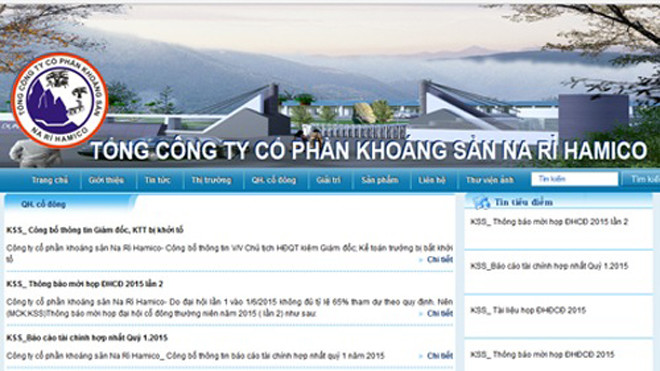 Trang web của Công ty Cổ phần Khoáng sản Na Rì Hamico.