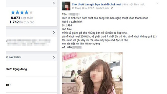 Trên các diễn đàn đăng tải thông tin, gia cả thuê người yêu.