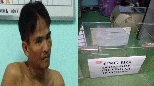 Đối tượng Tâm và thùng đựng tiền ủng hộ bị y đập phá