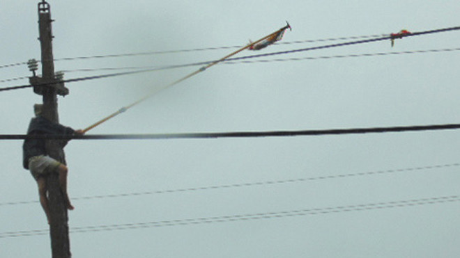 Leo mái nhà gỡ diều, bị điện phóng cháy mặt