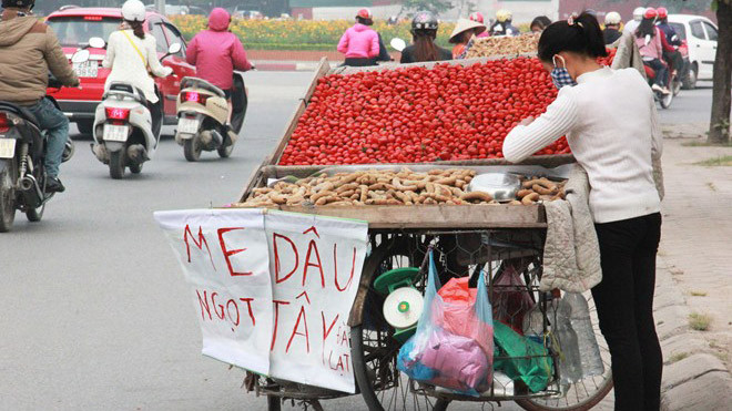 Còn hơn 1 tháng nữa mới vào chính vụ nhưng dâu tây được quảng cáo ở Đà Lạt đã tràn Hà Nội . Ảnh: Ngọc Lan. 