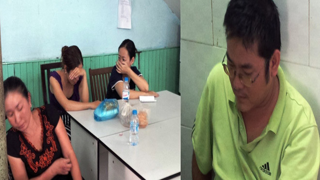 Các đối tượng tại cơ quan công an. Ảnh Việt Văn