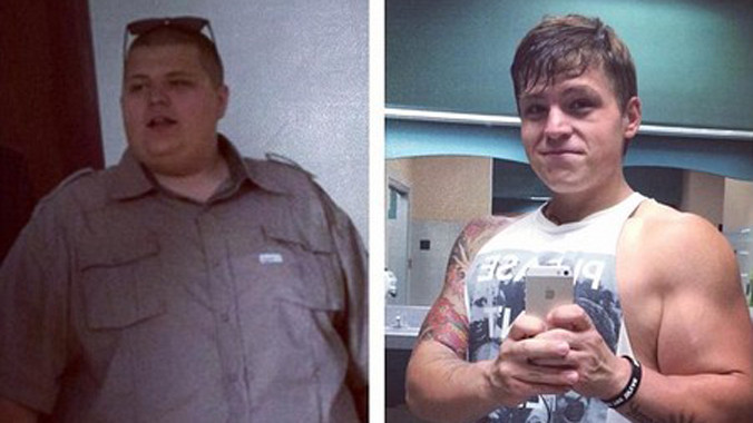 John David Glaude trước (trái) và sau (phải) khi giảm cân 