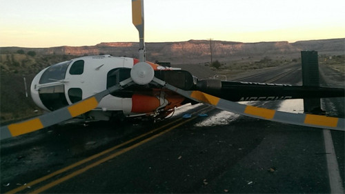 Trực thăng cứu thương gặp nạn khi làm nhiệm vụ tại một hiện trường tai nạn ôtô. Ảnh: KOB.