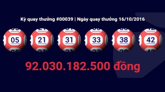 Dãy số trúng thưởng 92 tỷ đồng