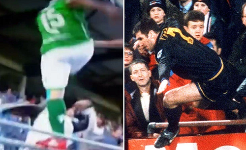 Pol tái hiện cú kung-fu kinh điển của Cantona.