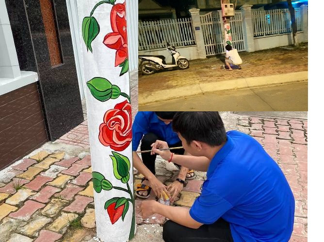 Cột điện 'nở hoa' nhờ bàn tay khéo léo của đoàn viên