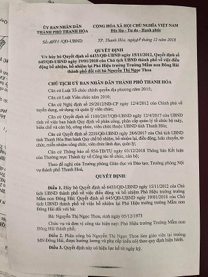 Hủy ba quyết định bổ nhiệm phó hiệu trưởng ở Thanh Hóa