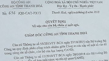 Những căn cứ Công an Thanh Hóa ký quyết định xuất ngũ trung úy công an