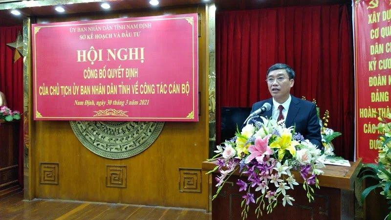 Tân Giám đốc Sở kế hoạch và Đầu tư tỉnh Nam Định phát biểu nhận nhiệm vụ - Ảnh: Hoàng Long