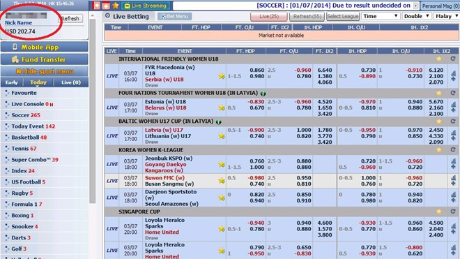 Tài khoản cá độ bóng đá được cấp riêng cho N. với số tiền ban đầu là 50 triệu đồng (vòng tròn đỏ). 