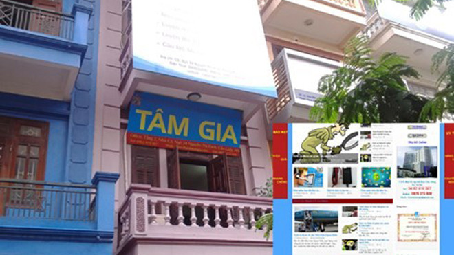 Trụ sở văn phòng thám tử tư Tâm Gia (ảnh lớn). Giao diện màn hình giới thiệu sản phẩm thám tử Tâm Gia (ảnh nhỏ). 