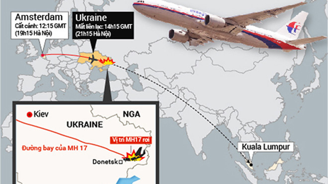 Vị trí máy bay MH17 bị rơi. Đồ họa: Lê Việt Chung.