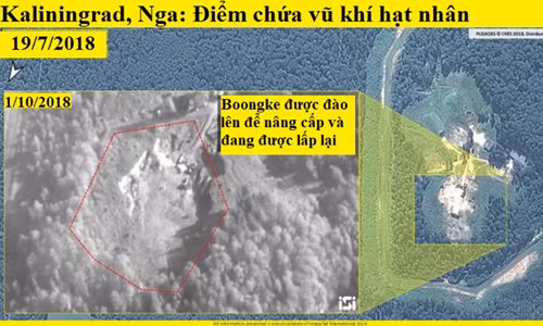 Ảnh chụp vệ tinh cho thấy dấu hiệu hoạt động nâng cấp tại một boongke ngầm, có thể được dùng để chứa vũ khí hạt nhân tại Kaliningrad. Ảnh: iSi.