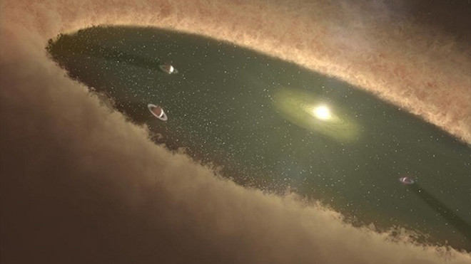 Mô phỏng hệ sao có ba hành tinh mới hình thành. Ảnh: NASA