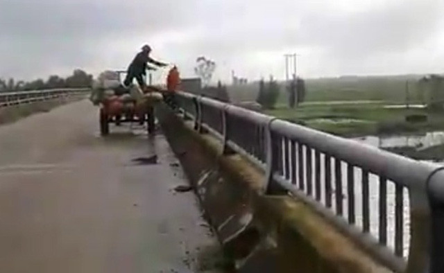 Hình ảnh người đàn ông ném rác xuống sông được người dân quay lại (ảnh cắt từ clip).