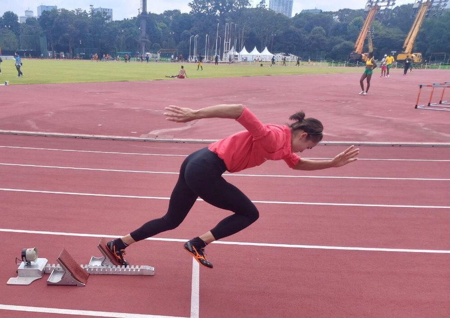 Quách Thị Lan tập luyện trước ngày thi đấu tại Tokyo. Ảnh Thu Sâm/Đoàn TTVN